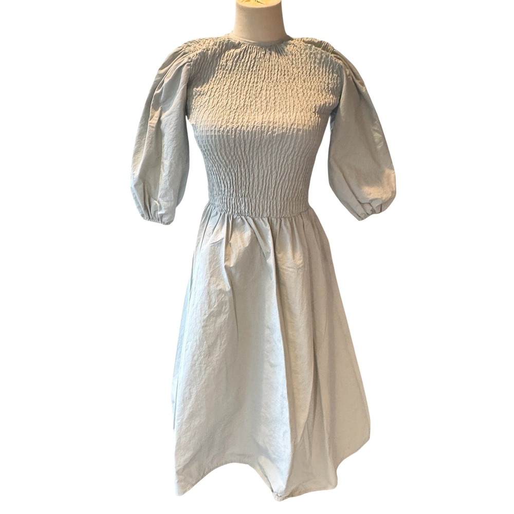 Udel New York Smocked Puff Sleeve Dress Light green XXS‎ Fit and Flare Midi